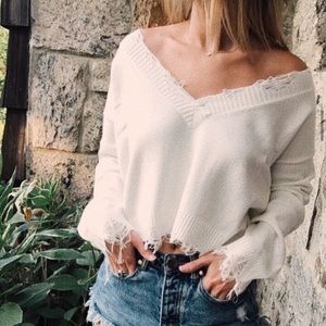 Grey Bandit White Distressed Sweater - White